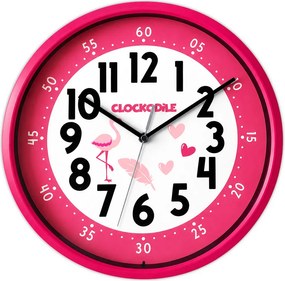 Ružové detské nástenné hodiny flamingo CLOCKODILE CCS3002