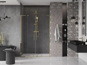 Mexen Velar L Duo, posuvné sprchové dvere do otvoru 140 cm, 8mm číre sklo, zlatá lesklá, 871-140-003-02-50