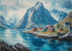 Sklenený obraz - Nórska dedinka (70x50 cm)