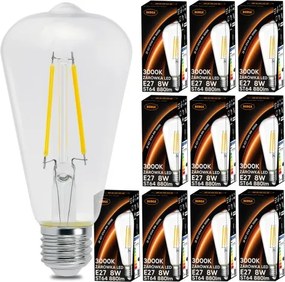 10x LED žiarovka E27 6W 660lm 3000k vláknová retro st64