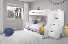 Detská poschodová posteľ s rozšíreným spodným lôžkom a zásuvkou HARRY biela - 200x90/120 cm