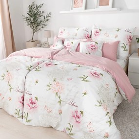 Goldea bavlnené posteľné obliečky duo - pivonky s textami s púdrovo ružovou 140 x 200 a 70 x 90 cm
