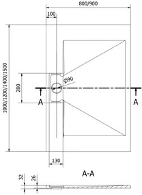 Mexen Egon, SMC obdĺžniková sprchová vanička 150 x 90 cm, čierna, 4R709015