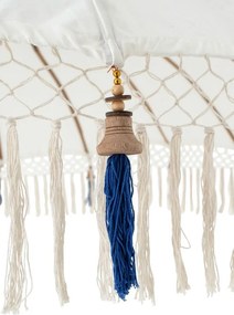 Biely slnečník so drevenou tyčou a strapcami Flavie Blue - ∅ 180*260 cm