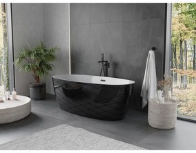 Mexen Olea, voľne stojaca vaňa, vzor, 170 × 80 cm, biela-čierna, čierny prepad, 52821708075-70