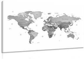 Obraz mapa sveta vo farbách čiernobielej - 60x40