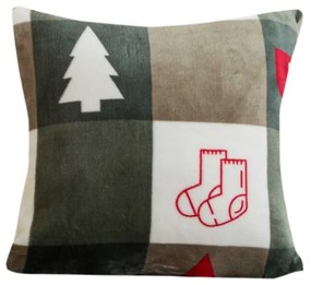 Mikroplyšová obliečka na vankúšik CHRISTMAS SOCKS 45x45 cm, zelený