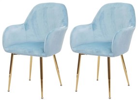 Design-Shop Stolička v retro štýle F18 (SET 2 ks) - zamat, zlatá podnož - Modrá