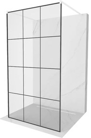 Mexen Kioto, priechodná sprchová zástena 120 x 200 cm, 8mm sklo číre/čierny vzor, 2x biela stabilizačná rozpera, 800-120-002-20-77