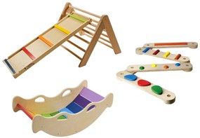 lupilu®  Rebrík a šmýkačka 2 v 1 Premium + Trojuholníková preliezka Premium + Balančné rameno Premium + Balančná hojdačka Premium  (800011515)