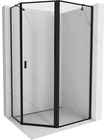 Mexen Mist, päťuholníkový sprchový kút, pravý 90 x 80 cm, číre sklo-čierny rám, 8A8-090-080-70-70-P