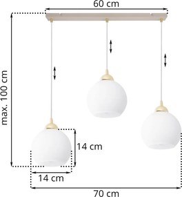 Závesné svietidlo Eliza, 3x biele sklenené tienidlo, g/be