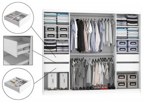 Šatníková skriňa 232 cm Belini čierny matný / šedý lesk s posunými dverami zrkadlom a zásuvkami  MGB SZP8/0/B/2S1L/KLP