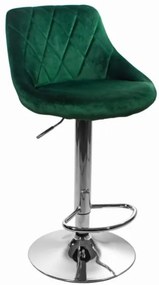 Zamatová barová stolička Oklahoma zelená s chrómovým podstavcom