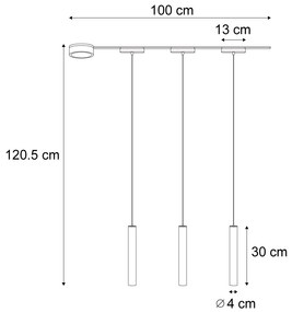 Moderný koľajnicový systém s 3 čiernymi závesnými svetlami 1-fázový - Magnetic Cassie