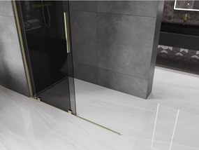 Mexen Velar, sprchová zástena s posuvnými dverami Walk-in 150 x 200 cm, 8mm šedé sklo, zlatá lesklá, 871-150-000-43-50