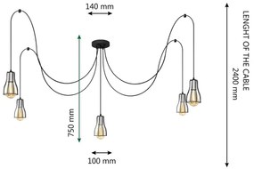 Luster na lanku TUBE LONG 5xE27/15W/230V čierna/chróm