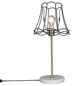 Retro stolná lampa mosadz s rámom Granny čierny 25 cm - Kaso
