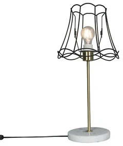 Retro stolná lampa mosadz s rámom Granny čierny 25 cm - Kaso