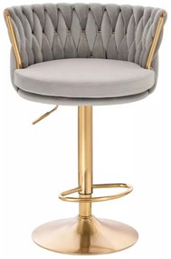 LuxuryForm DESIGN Barová stolička LYON VELUR na zlatom tanieri - svetlo šedá