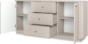 Komoda Vesper 160 cm so zásuvkami na sokli - kašmír / zlaté úchytky