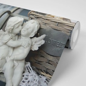 Samolepiaca fototapeta sošky anjelikov na lavičke - 150x100