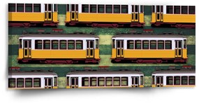 Sablio Obraz Lisabonské historické električky Zelený Pattern - 110x50 cm