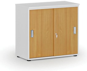 Kancelárska skriňa so zasúvacími dverami PRIMO WHITE, 800 x 420 x 740 mm, biela/buk
