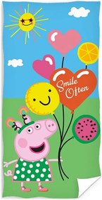 Bavlněná plážová osuška Prasiatko Peppa s balónikmi - 100% bavlna, froté s gramážou 300 gr./m² - 70 x 140 cm