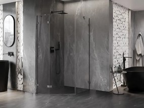 Mexen Lunar, päťuholníkový sprchový kút s ľavým sklonom 80 x 90 cm, 8mm číre sklo, grafitový profil, 831-080L-090P-95-00-L