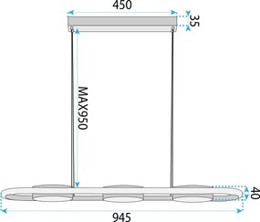 Toolight Toolight, stropné svietidlo 95cm, 200W, 5000lm, G135-CP, zlatá, OSW-02611