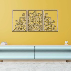 SENTOP | 3-dielna mandala kvetov – moderná drevená nástenná dekorácia do obývačky | SENTOP HDF0583-60 x 30-WENGE