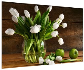 Obraz bielych tulipánov vo váze (90x60 cm)