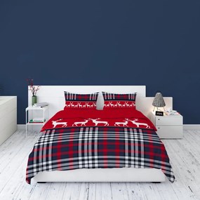 Moderné vianočné posteľné obliečky červené so sobom Velikost: 160x200 cm | 2 x 70x80 cm