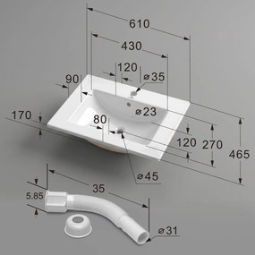 Zápustné keramické umyvadlo Nordis 61 cm lesklé bílé