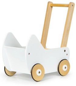 EcoToys Detský drevený kočík pre bábiky - biely