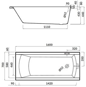 Cersanit Korat akrylátová vaňa 160x70cm + nožičky, biela, S301-121