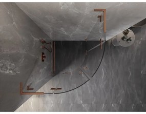 Mexen Lunar, L výklopný polkruhový sprchový kút 100 x 100 cm, 8mm číre sklo, profil medená matná, 833L-100L-100P-65-00