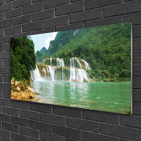 Skleneny obraz Les vodopád príroda 140x70 cm