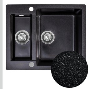 Sink Quality Ferrum, kuchynský granitový drez 605x495x210 mm + chrómový sifón, čierna škvrnitá-BROCADE, SKQ-FER.B.5KBO.X