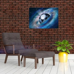 Sklenený obraz - Futbalová lopta vo vesmíre (70x50 cm)