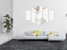 Obraz - Béžové kvety s motýľom N⁰2 (150x105 cm)
