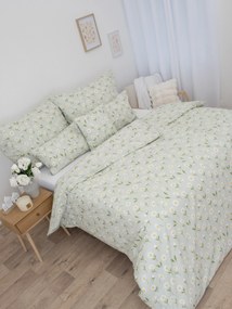 Predĺžené bavlnené obliečky Renforcé - Sedmokrásky sivozelené