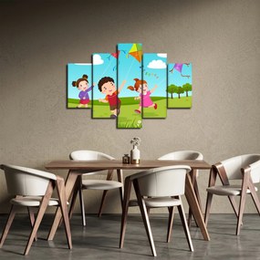 Obraz - Deti púšťajú draka (150x105 cm)