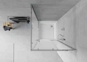 Mexen Rio, štvorcový sprchovací kút s posuvnými dverami 80(dvere) x 80(dvere) x 190 cm, 6mm sklo námraza, chrómový profil + biela sprchová vanička RIO, 860-080-080-01-30-4510