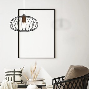 Závesné svietidlo Meridiano, 1x čierne drôtené tienidlo, b/drevo