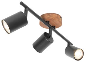 Priemyselné bodové svetlo čierne s dreveným sklonom 3-svetlo - Jeana