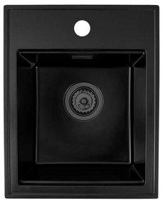 Sink Quality Ferrum New 4050, 1-komorový granitový drez 400x500x185 mm + čierny sifón, čierna, SKQ-FER.4050.BK.XB