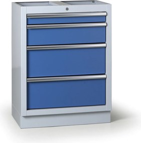 Zásuvkový dielenský box k pracovnej doske G2, 4 zásuvky, 680 x 455 x 910 mm, modrá