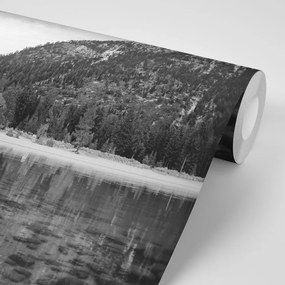 Samolepiaca fototapeta čiernobiele jazero obklopené prírodou - 450x300